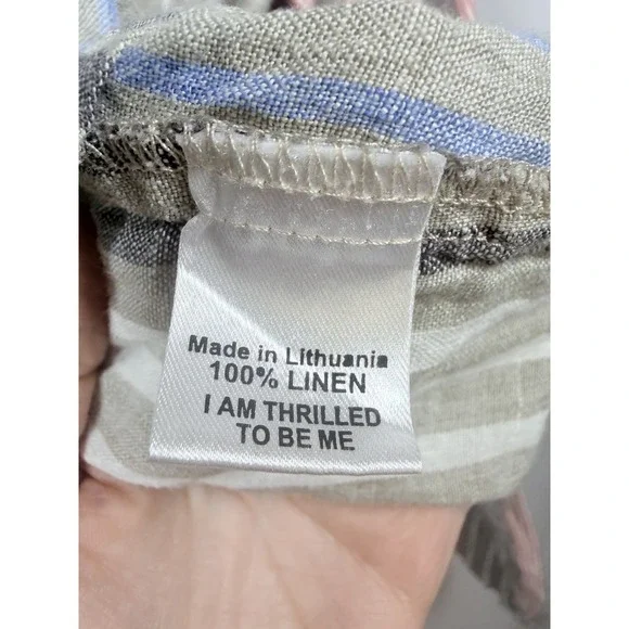 FLAX Linen Stripe Top L Made in Lithuania Blue Red Oversized Boxy Coastal Boho - Picture 7 of 11